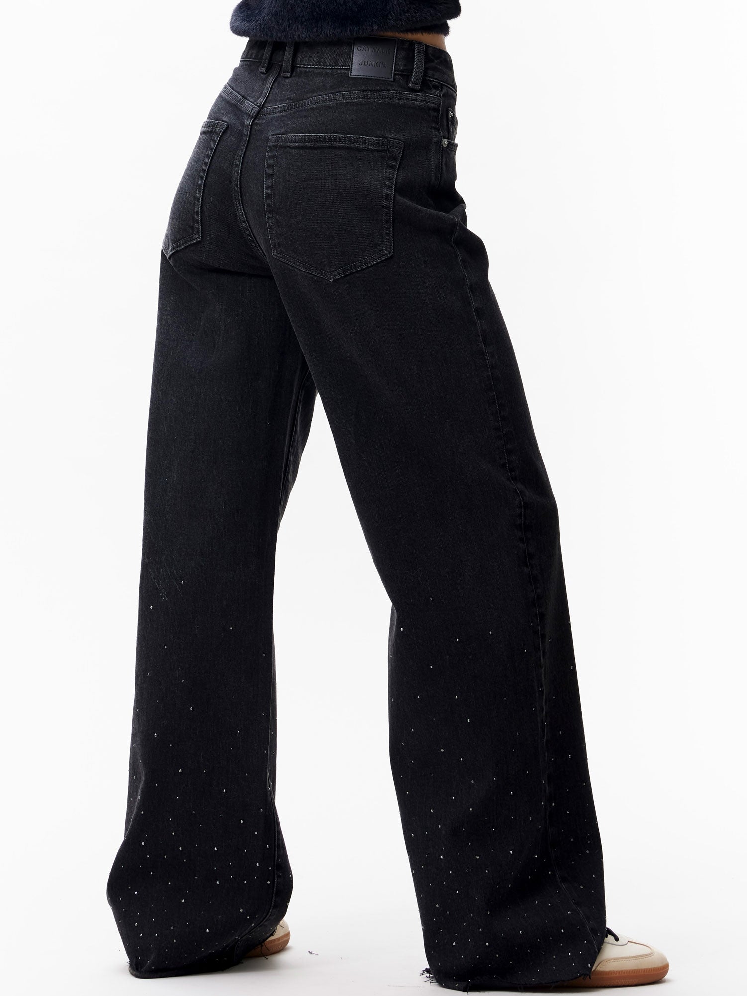 Loose fit jeans with metallic strass Washed Black