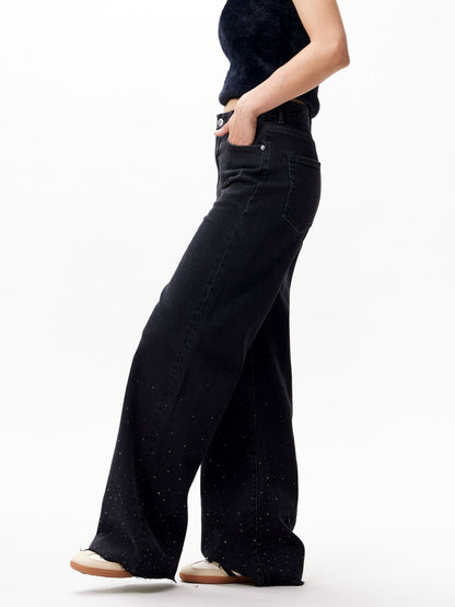 Loose fit jeans with metallic strass Washed Black