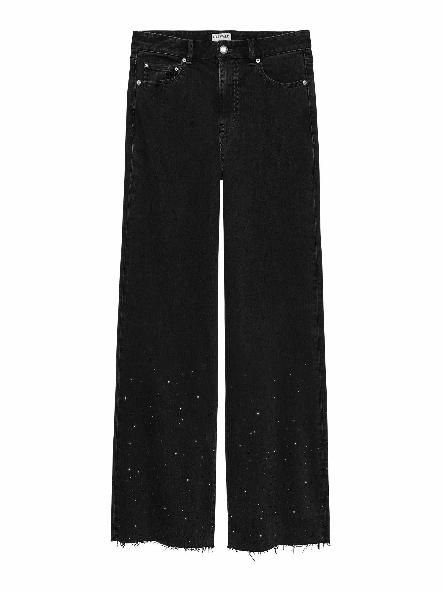 Loose fit jeans with metallic strass Washed Black