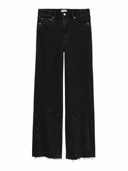 Loose fit jeans with metallic strass Washed Black