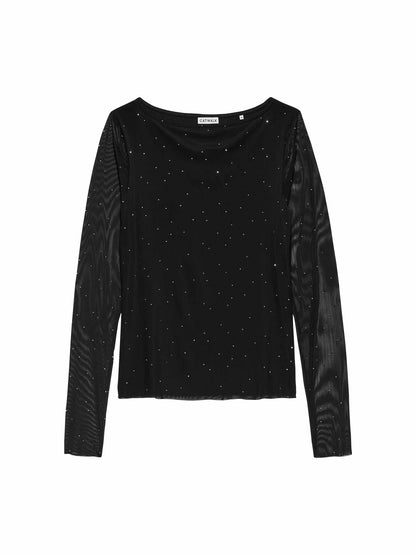 Mesh strass long sleeve Black