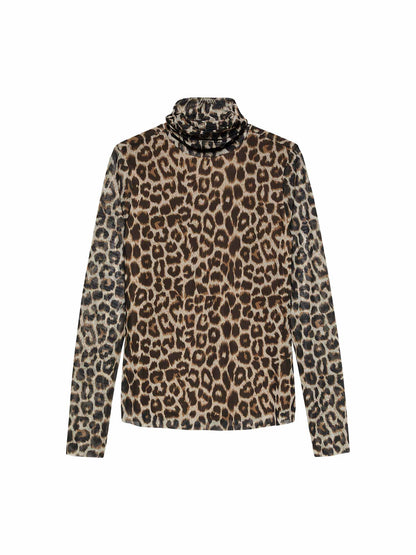 Leopard mesh turtle neck