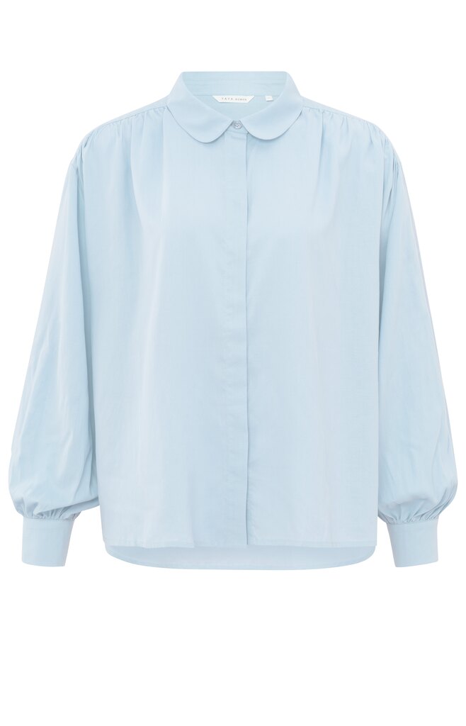 Oversize-Bluse mit langen Puffärmeln, Kragen und Knöpfen Xenon Blue