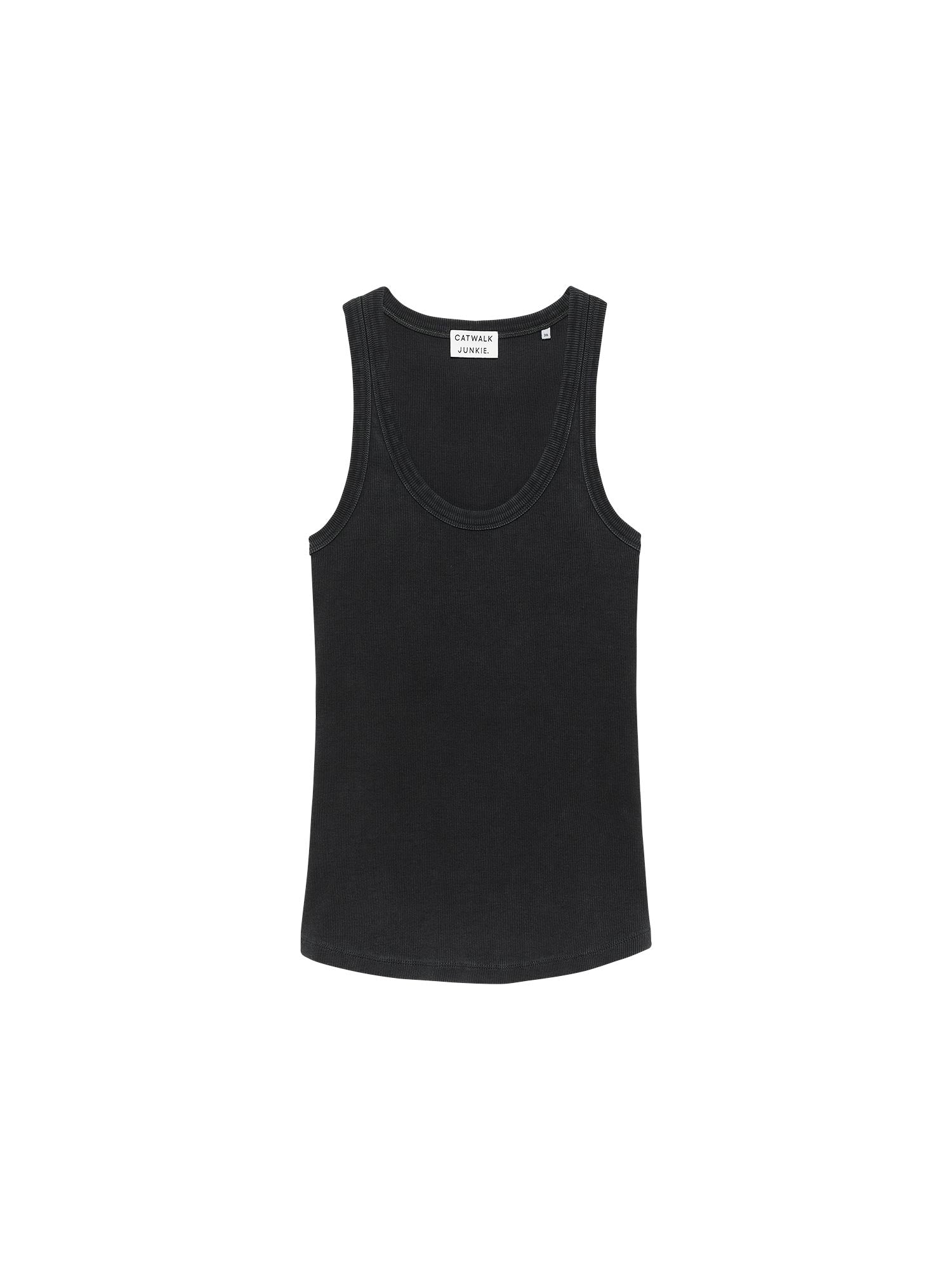 Scoop Neck Ribbed Tank Top Dark Grey